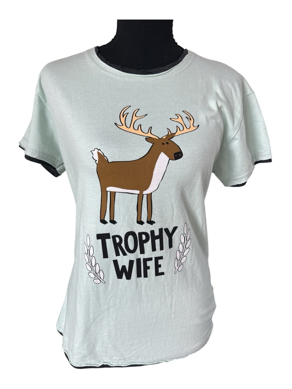 Lazy One Tee ‘Trophy Wife’ Deer Graphic - Mint/Charcoal XS Cotton